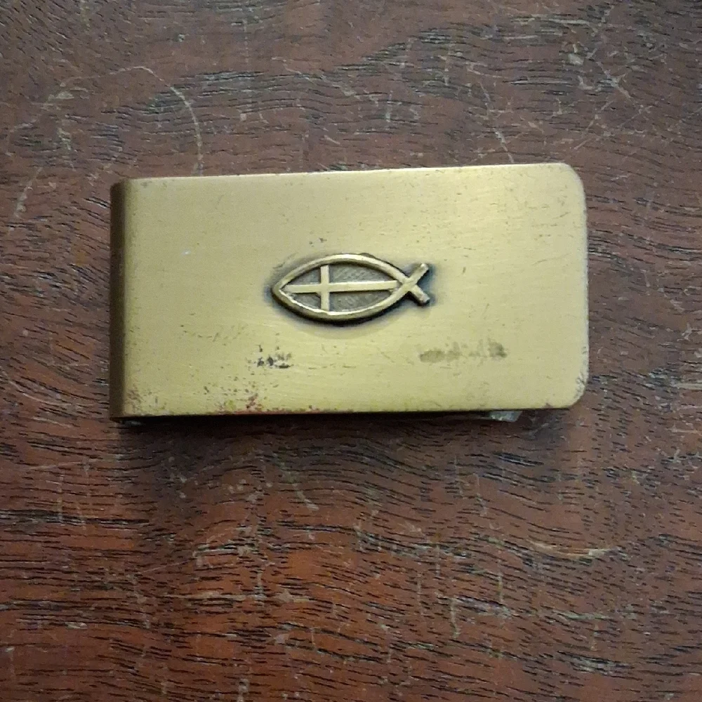 Gold Christian Fish Money Clip - vintage
